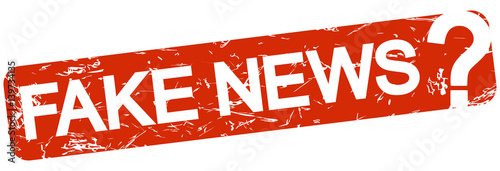 red stamp with text Fake News