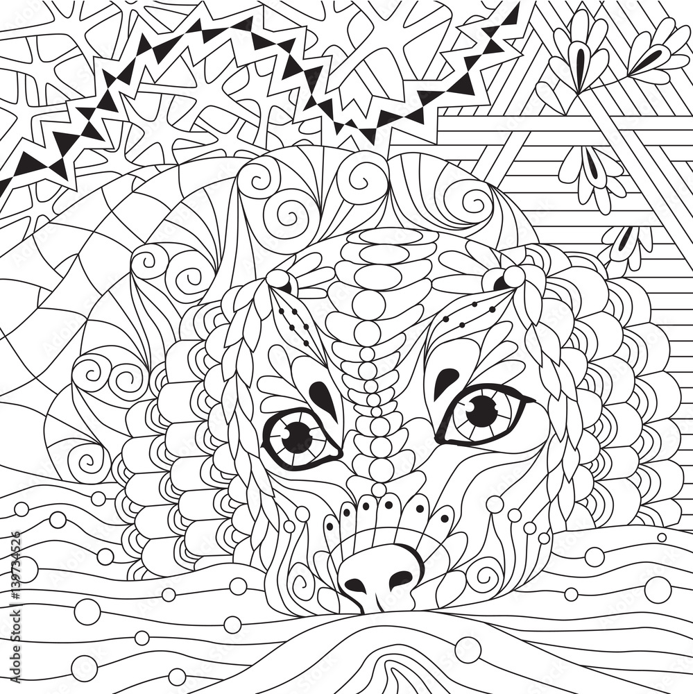 Fototapeta premium dog zentangle styled with clean lines for coloring book for anti stress, T - shirt design, tattoo and other decorations