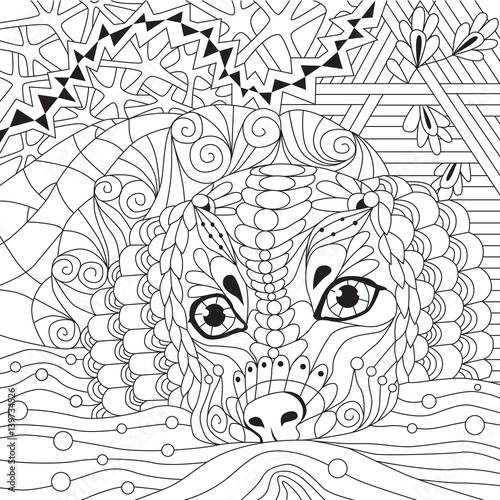 dog zentangle styled with clean lines for coloring book for anti stress, T - shirt design, tattoo and other decorations
