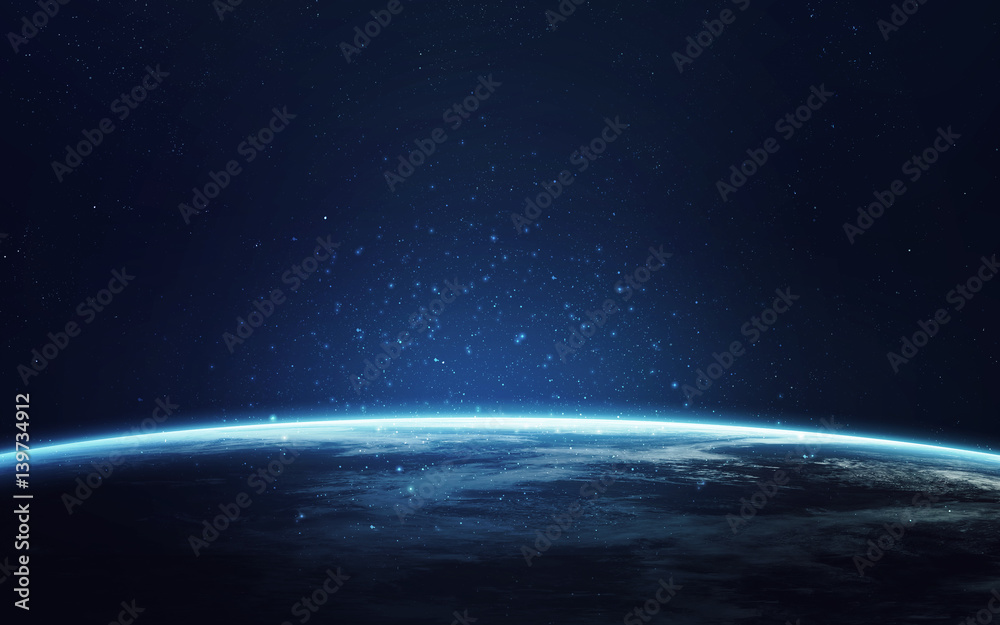 Naklejka Niebieska planeta Ziemia. Ilustracja świata ojczystego, ekologii i nauki. Elementy dostarczone przez NASA