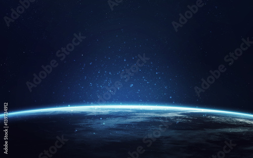 Naklejka Niebieska planeta Ziemia. Ilustracja świata ojczystego, ekologii i nauki. Elementy dostarczone przez NASA