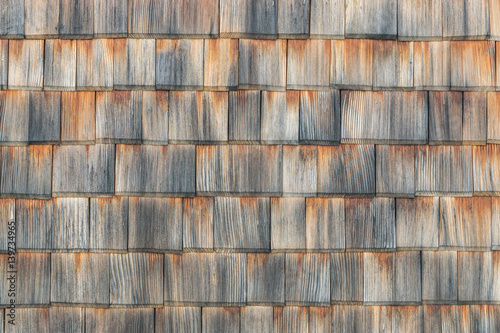 Shingle aged wooden background copyspace. Weathered shakes  nice colored texture.