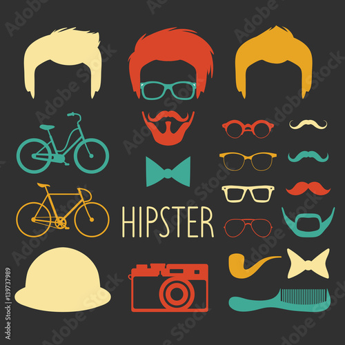 Big vector set of dress up constructor with different men hipster haircuts, glasses etc. Male faces icon creator.