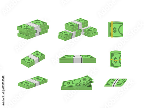 Money Dollar Set Packing in Bundles of Bank Notes. Vector