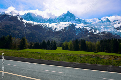 Mont Blanc Mountain covered with snow in spring. Amazing panorama with snow avalanche of French Alps in the spring. © vratskykh_olga