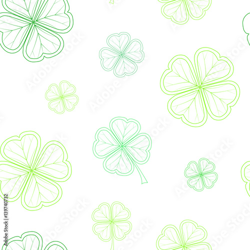 Saint Patrick's Day seamless pattern with green tender clover leaves on white background. vector illustration.