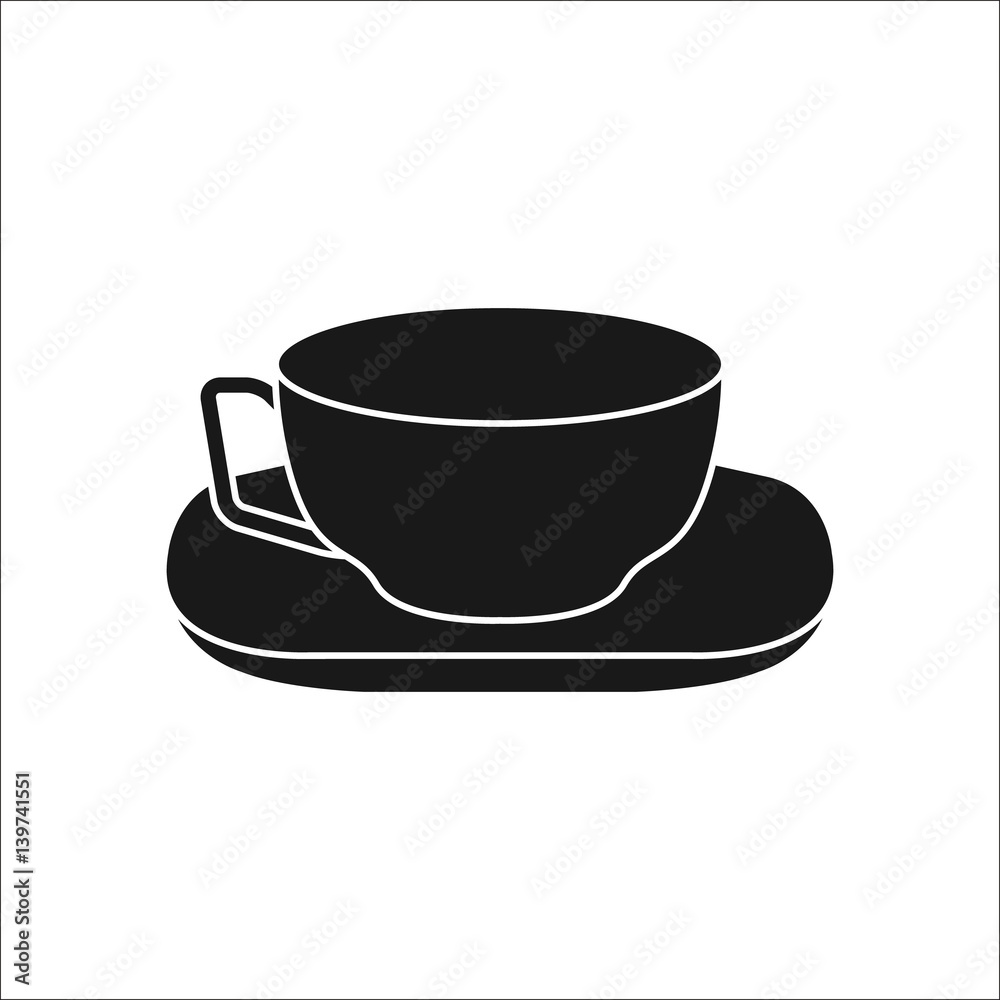 Tea or coffee Cup on plate simple silhouette icon on background Tea or coffee Cup on plate simple silhouette icon on background