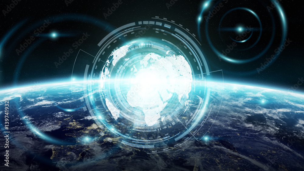 Obraz premium Data exchange and global network over the world 3D rendering