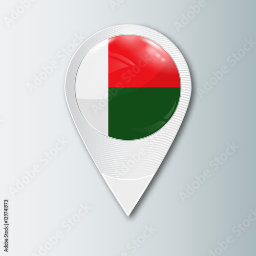 Free Download Pointer with the national flag of Madagascar in the ball with reflection. Tag to indicate the location. Realistic vector illustration. - GFXLoad