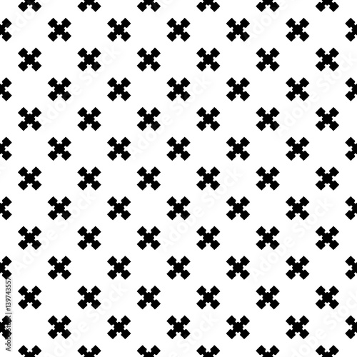 Vector monochrome minimalist texture, simple geometric pattern. Black staggered crosses on white background. Stylish abstract repeat backdrop. Design element for decoration, tileable print, textile