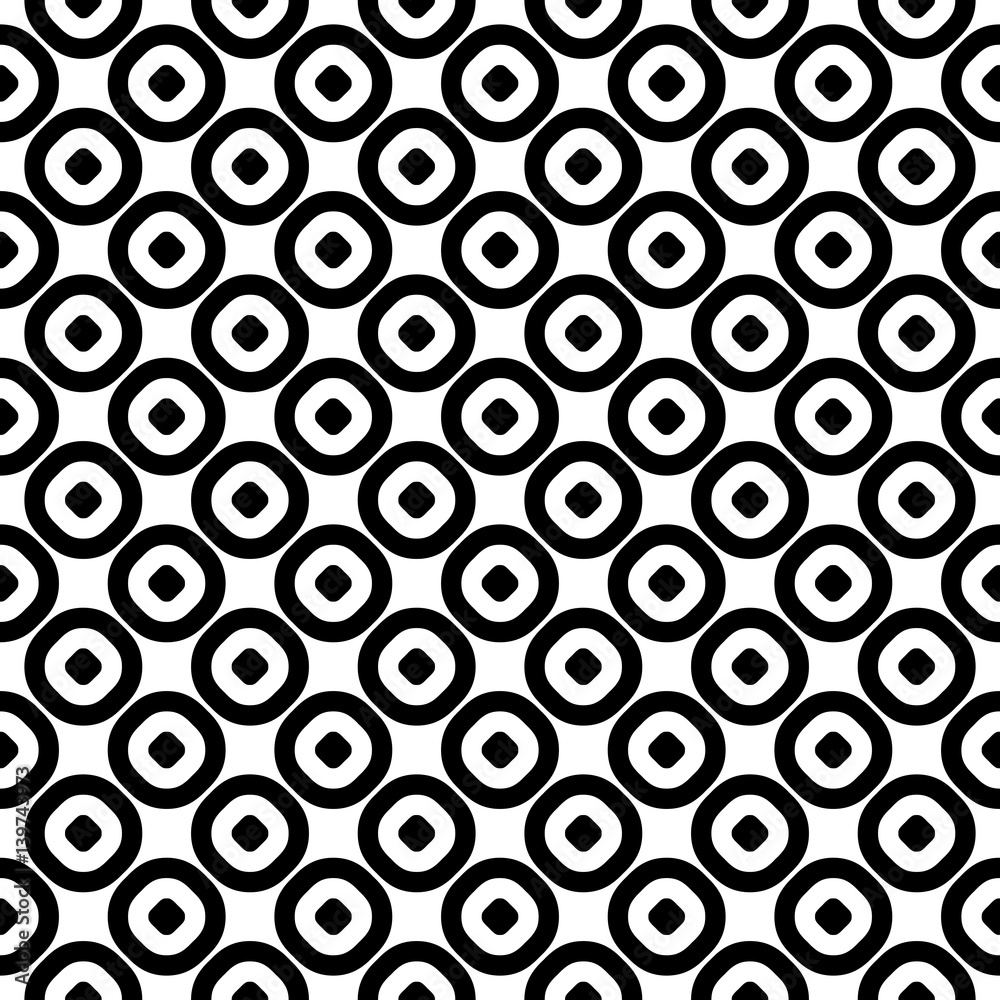 Vector seamless pattern, monochrome polka dot texture. Simple geometric background with staggered perforated circles, black & white abstract design. Element for decoration, textile, fabric, linens