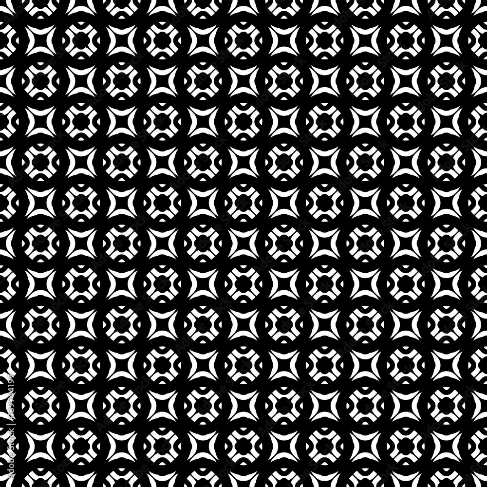Vector monochrome texture, black & white geometric seamless pattern. Square illustration with simple rounded figures. Abstract dark endless background. Design element for prints, decor, textile, web