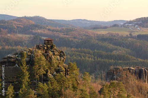 View of the landscape at sunset in National Park Bohemian Switzerland  Czech Republic