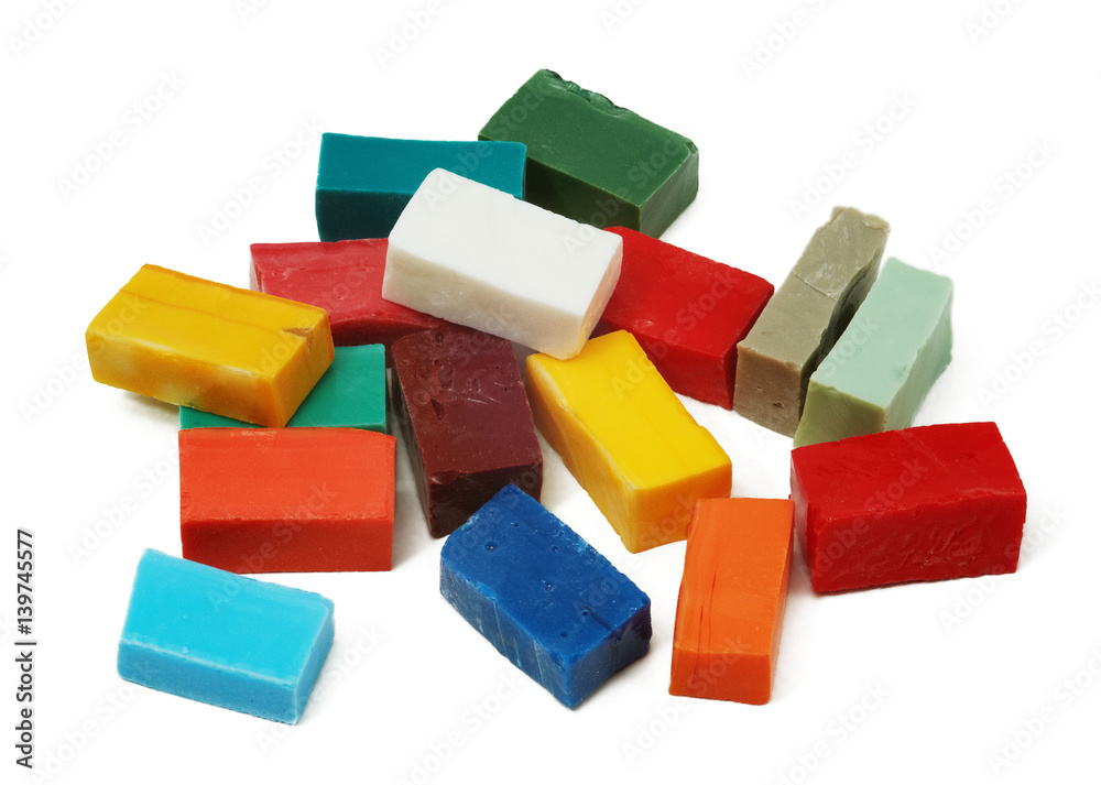 Pile of smalt tiles of different colors on white background Stock Photo ...