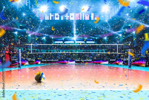 Obraz Pusty profesjonalny boisko do siatkówki z widzami bez graczy