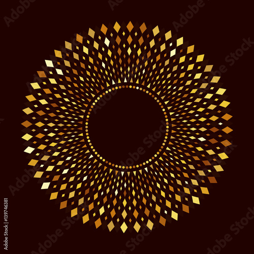 Vector pattern template. Golden ornament. Symmetrical diamonds by the sun. Vintage monogram. Elegant emblem logo for restaurants, hotels, bars and boutiques. 
