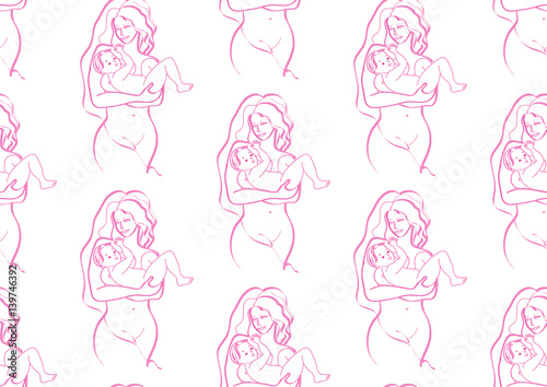 Seamless vector texture , motherhood , woman with a child in her arms