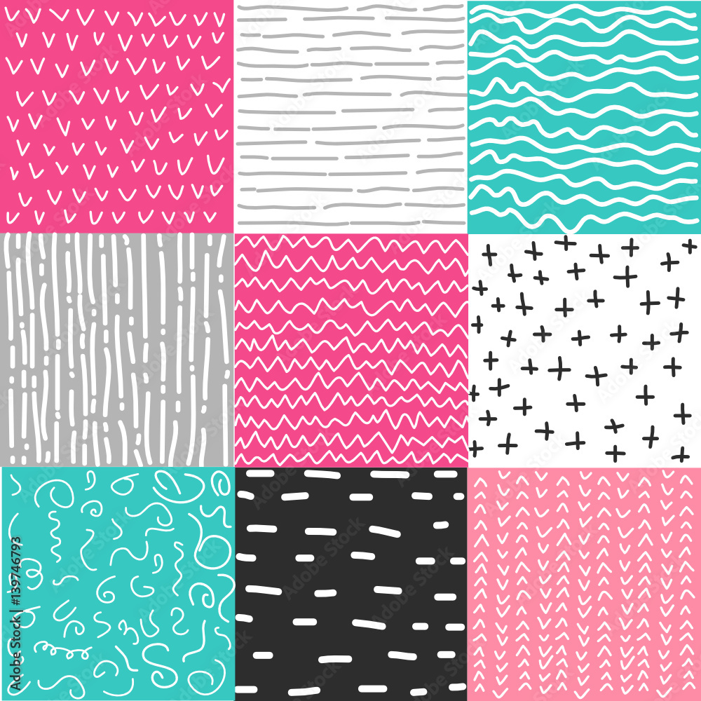 Set of abstract seamless patterns of lines