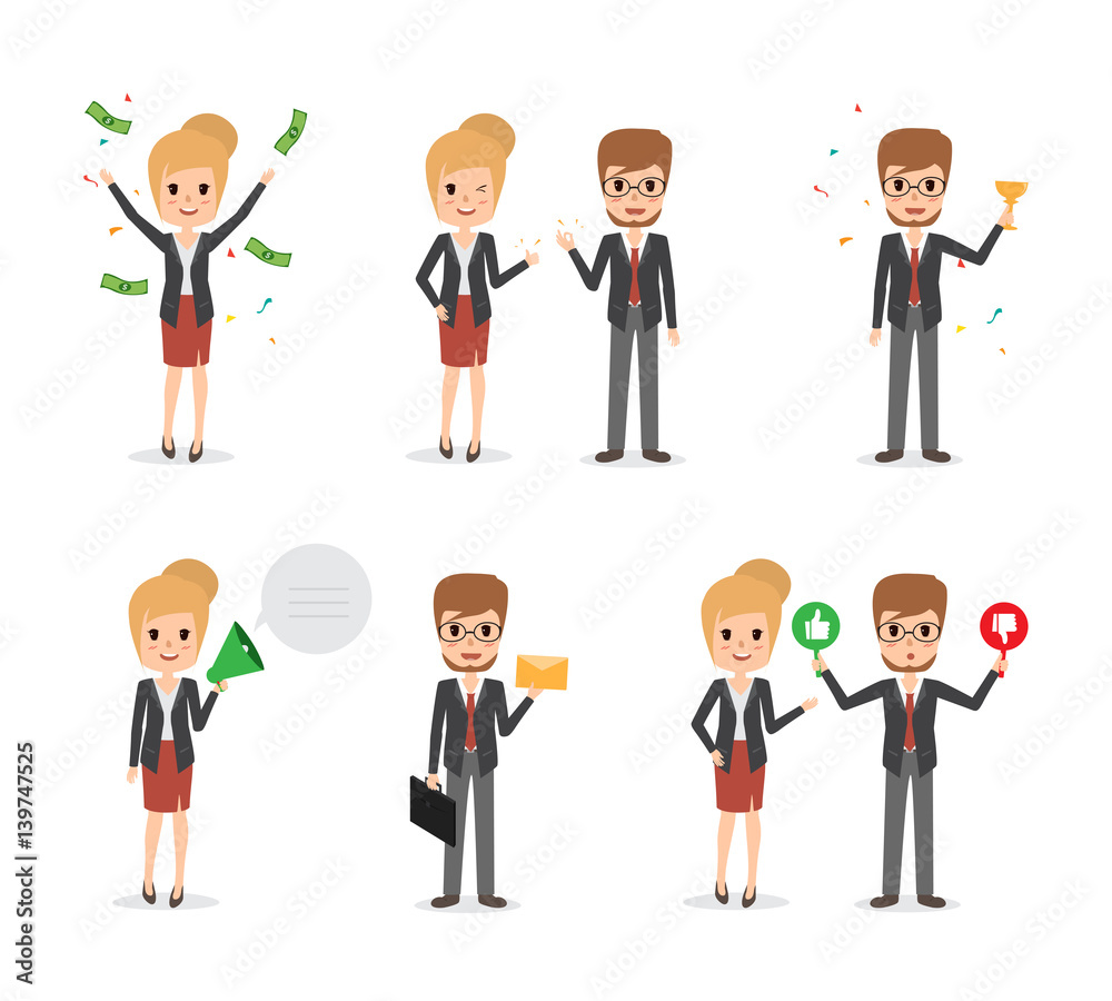 businessman and business woman in job character at office. business people infographic. flat design vector.