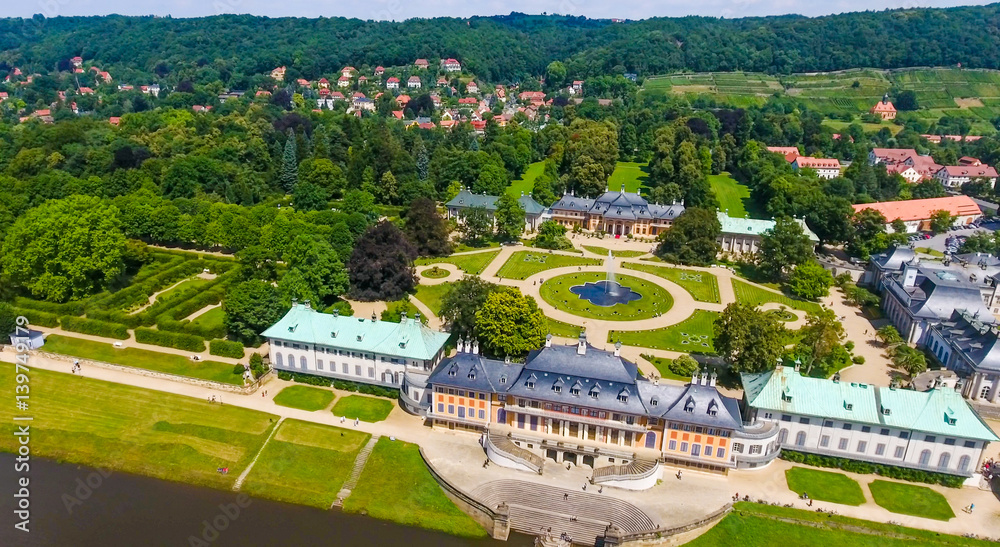 Pillnitz Castle, aerial view of Saxony