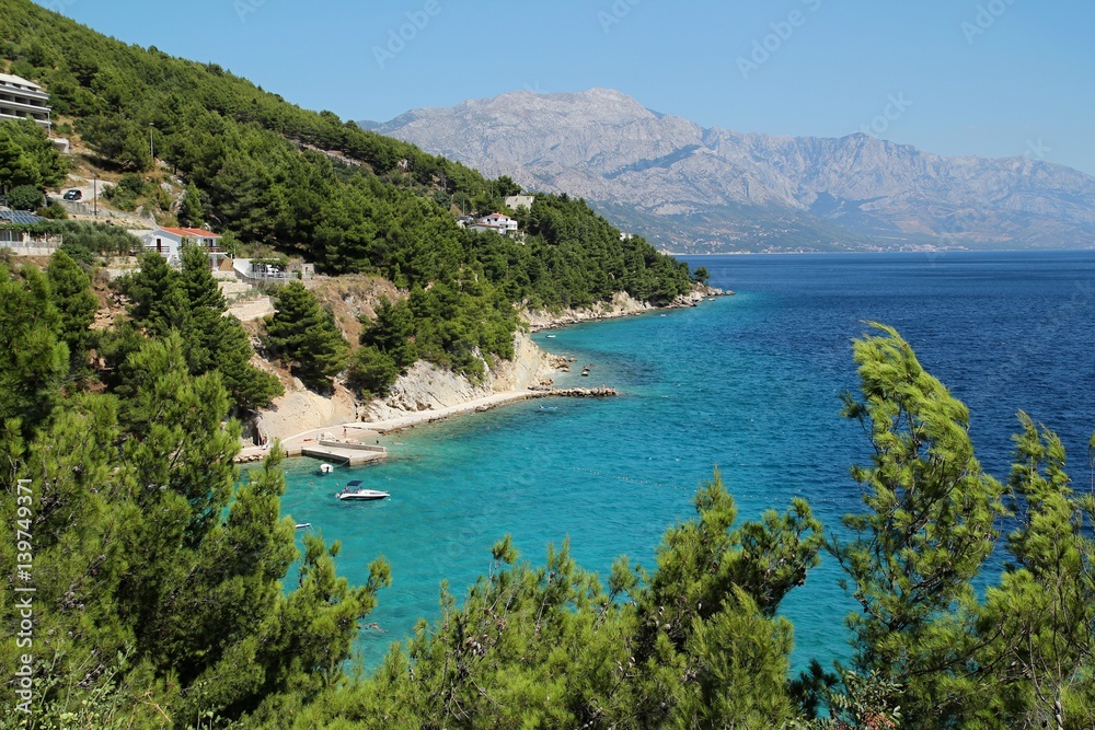 View of Adriatic sea in Croatia with Biokovo Mountains