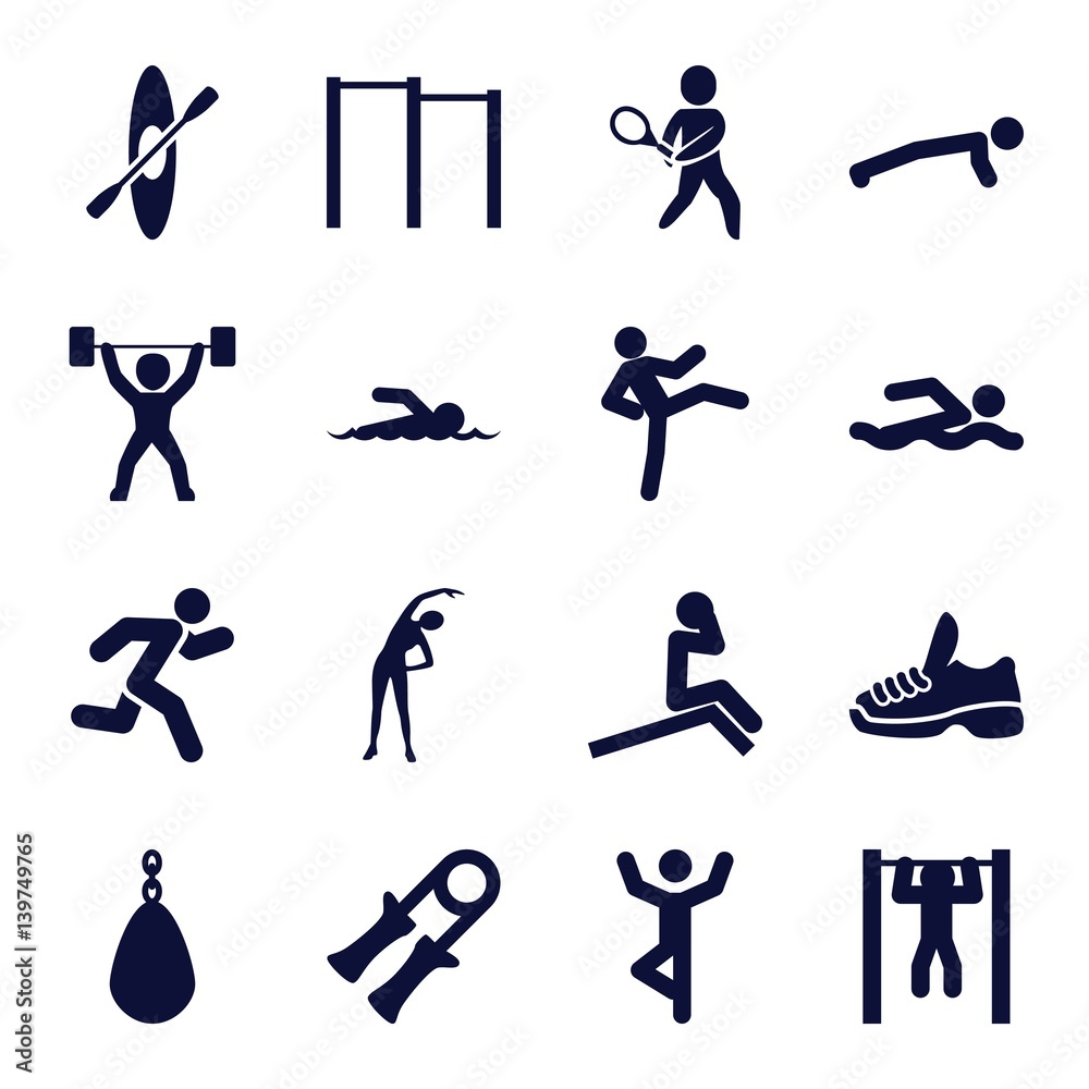 Set of 16 athlete filled icons