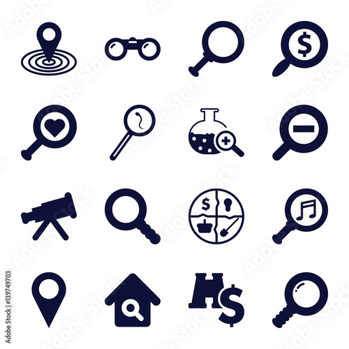 Set of 16 search filled icons