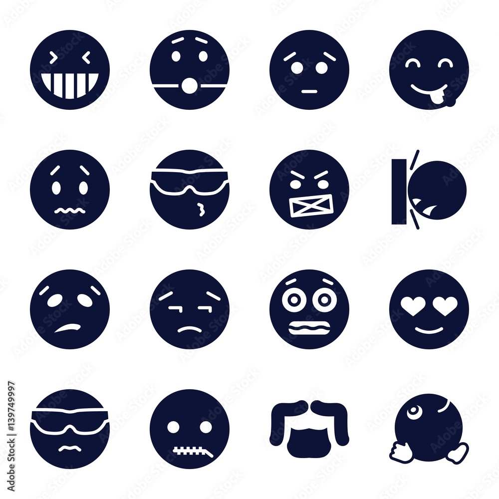 Set of 16 facial filled icons