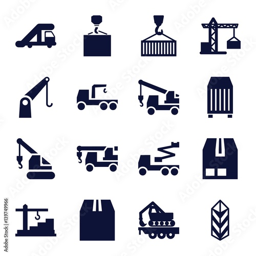 Set of 16 crane filled icons