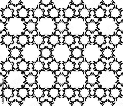 Vector monochrome seamless pattern. Simple abstract geometric repeat texture. Black and white endless background. Illustration with linear figures, hexagons, triangles. Modern digital design element