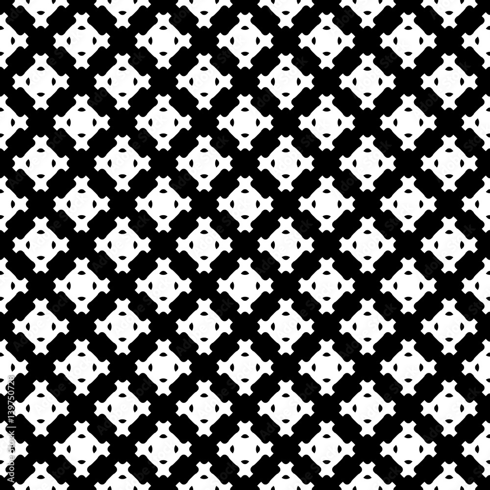 Vector monochrome seamless pattern, simple geometric texture, white figures on black backdrop. Abstract repeat background for tileable print. Design for decoration, textile, fabric, digital, web Vector monochrome seamless pattern, simple geometric texture, white figures on black backdrop. Abstract repeat background for tileable print. Design for decoration, textile, fabric, digital, web