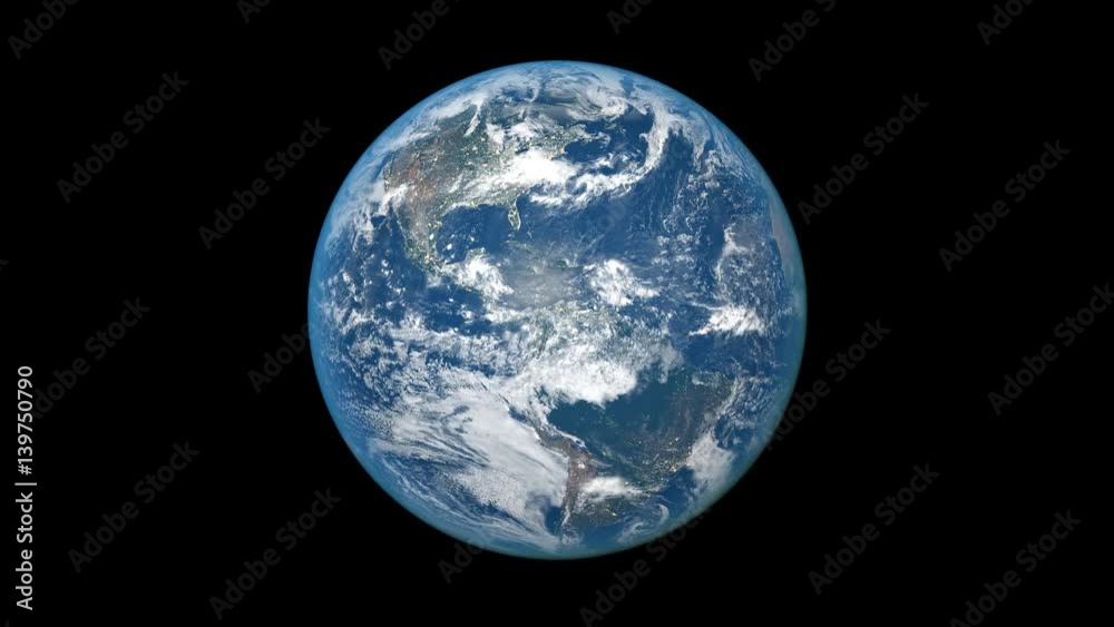 Realistic Planet. Beautiful rotation of the earth. The World Spinning, Full Rotation, Seamless Loop. Turning 360 Degrees