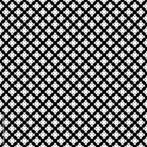 Vector monochrome seamless pattern, simple geometric texture, white figures on black backdrop. Abstract repeat background for tileable print. Design for decoration, textile, fabric, cloth, digital