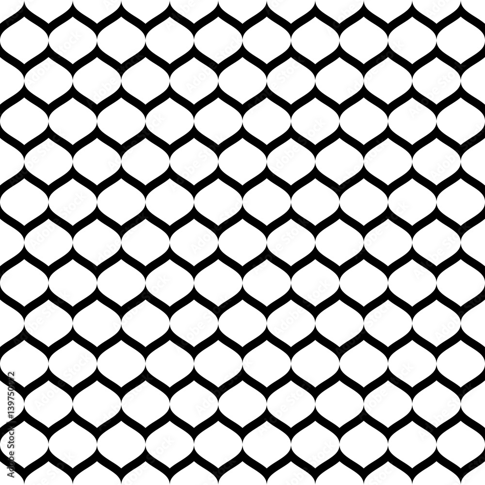 Fototapeta premium Vector monochrome seamless pattern, simple black & white geometric texture, illustration on mesh, smooth lattice, tissue structure. Repeat abstract background. Design for prints, textile, digital, web