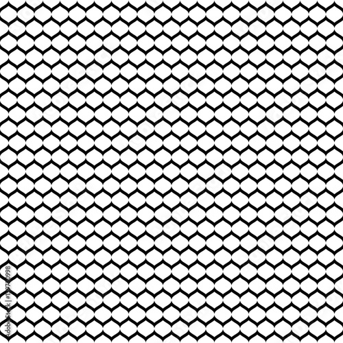 Vector monochrome seamless pattern, simple black & white geometric texture, illustration on mesh, smooth lattice, tissue structure. Repeat abstract background. Design for prints, textile, furniture