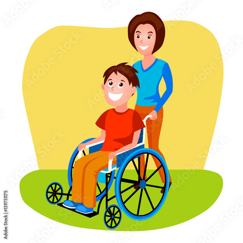 Woman helping disabled person in wheelchair vector