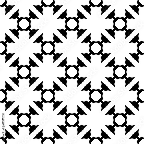 Vector monochrome seamless pattern. Black & white illustration with complex figures. Modern stylish background, repeat tiles. Endless light abstract backdrop with bizarre shapes. Design for stationery