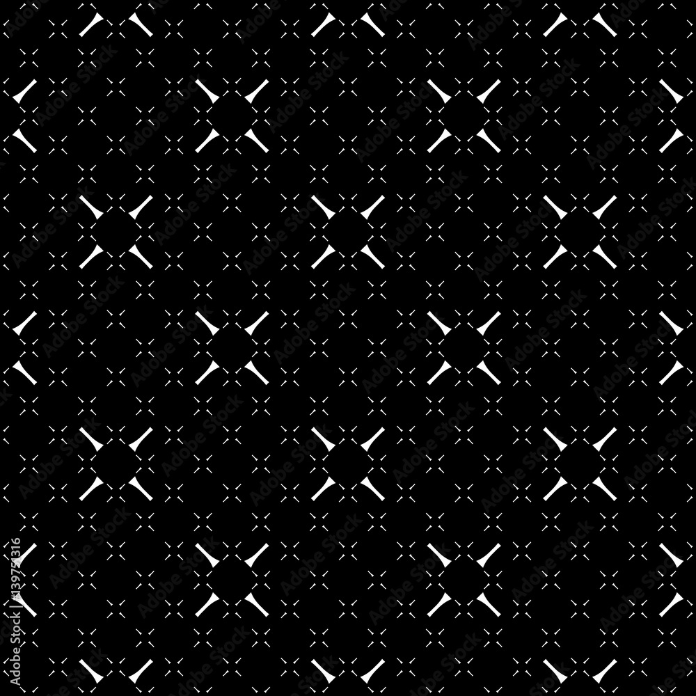 Fototapeta premium Vector minimalist seamless pattern, simple dark monochrome geometric texture. Diagonal thin lines, repeat tiles, crosses. Abstract black & white background. Design for decor, digital, web, textile