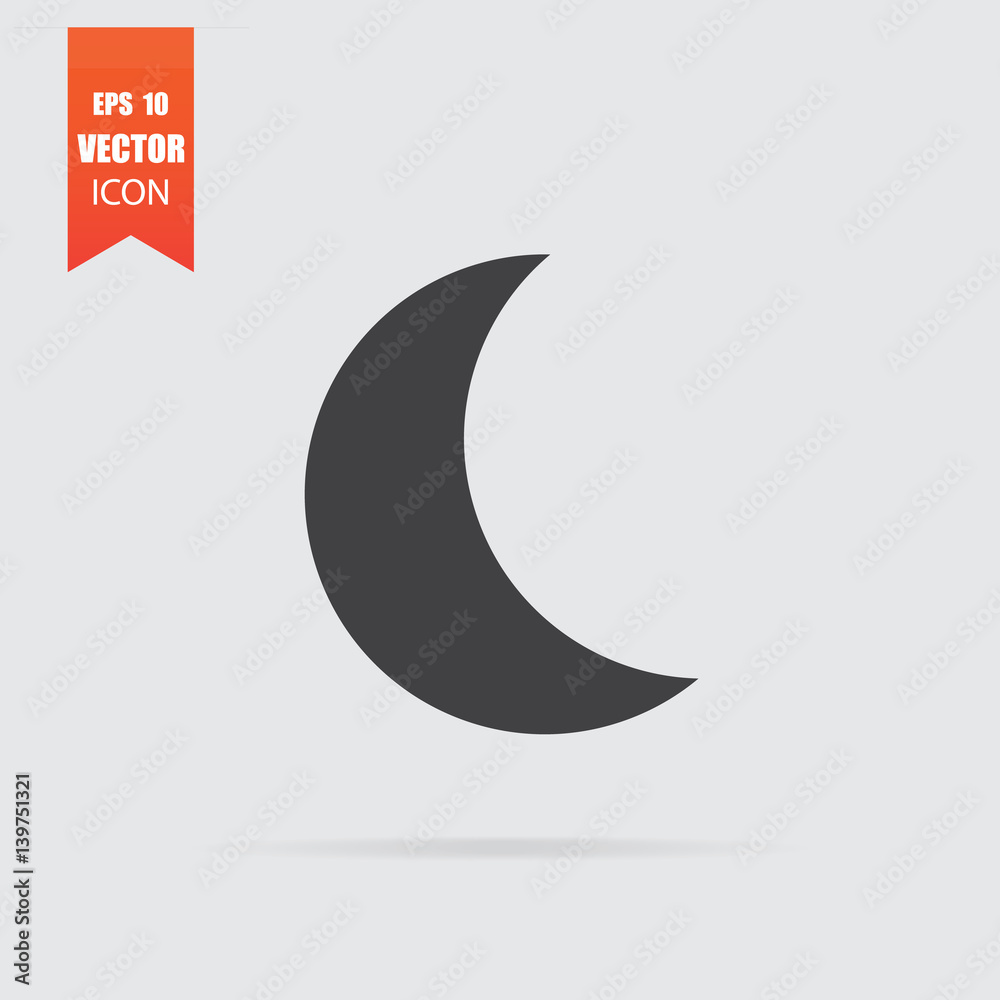 Moon icon in flat style isolated on grey background. Moon icon in flat style isolated on grey background.