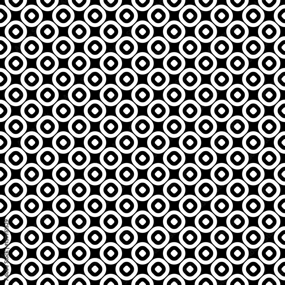 Vector seamless pattern, monochrome polka dot texture. Simple geometric background with staggered perforated circles. Black & white abstract contrast design for decor, textile, furniture, prints, web