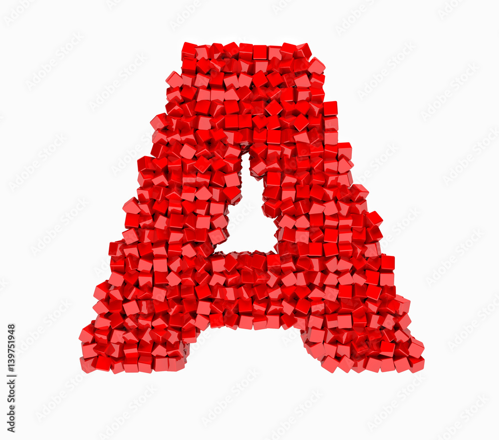 3d design, English alphabet, red cube of rotation, the letter A 3d design, English alphabet, red cube of rotation, the letter A