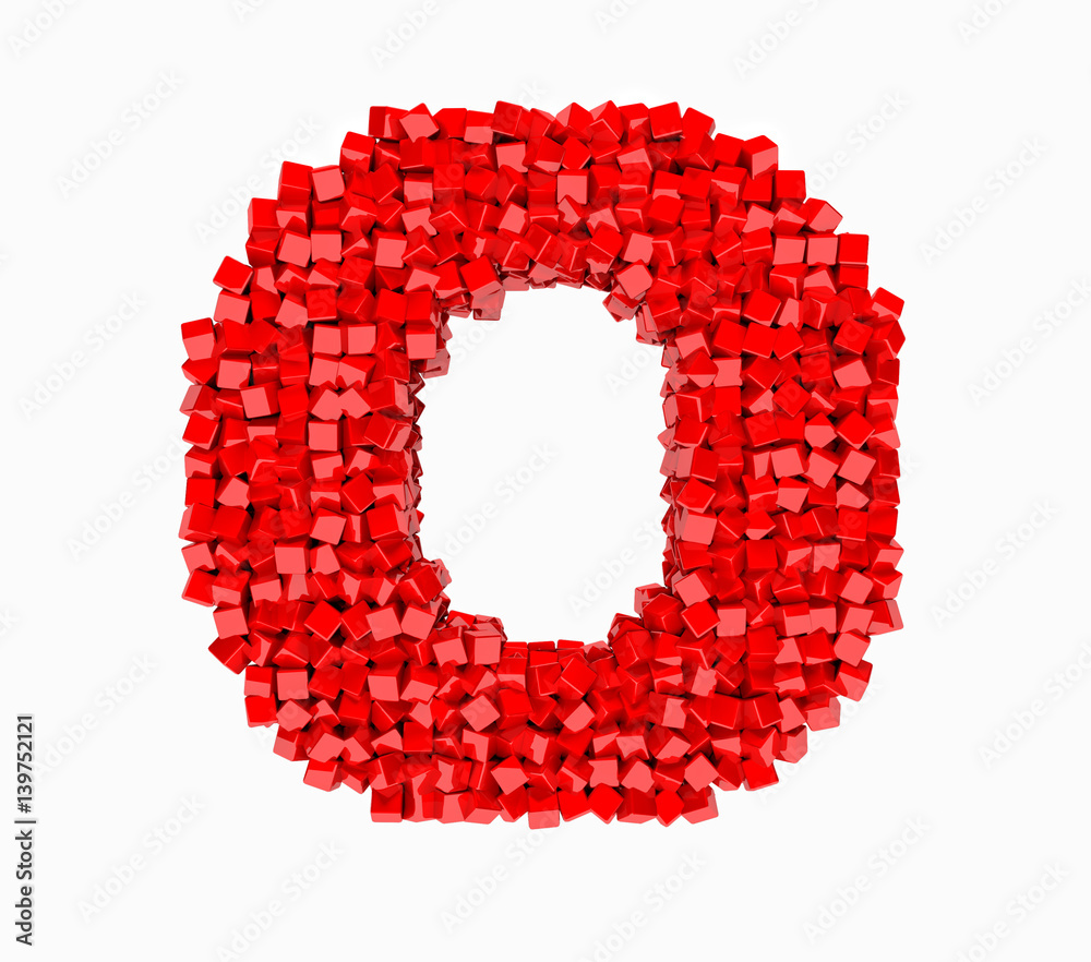 3d design, English alphabet, red cube of rotation, the letter O 3d design, English alphabet, red cube of rotation, the letter O