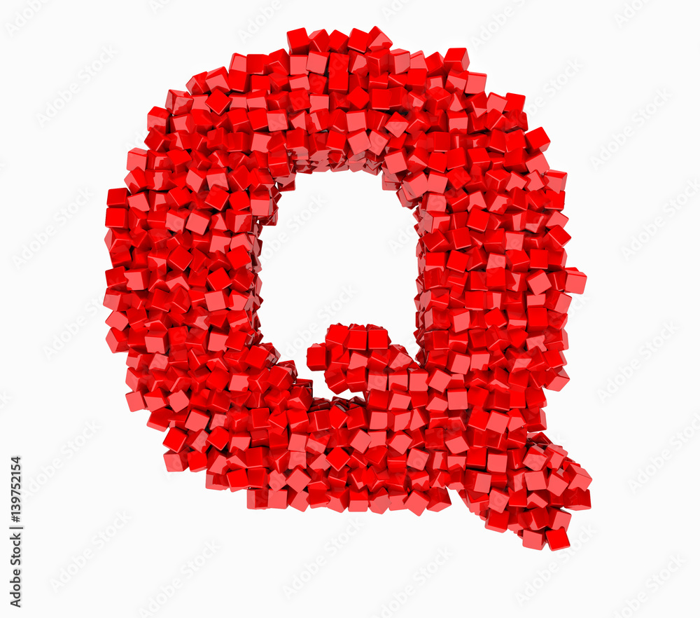 3d design, English alphabet, red cube of rotation, the letter Q 3d design, English alphabet, red cube of rotation, the letter Q