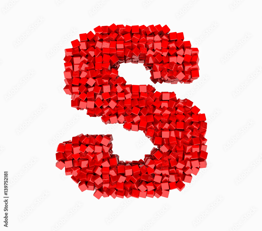 3d design, English alphabet, red cube of rotation, the letter S 3d design, English alphabet, red cube of rotation, the letter S
