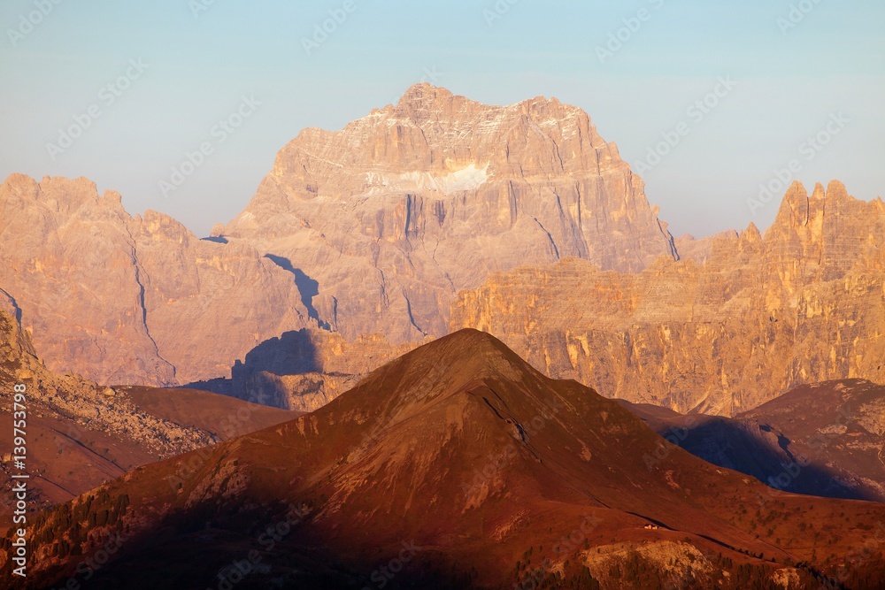 Evening gruppo del Sorapis, alps dolomites mountains
