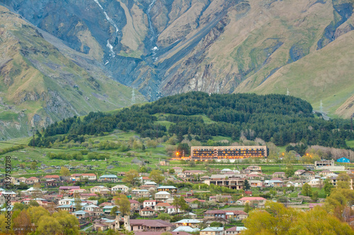 Stepantsminda Village At Evening Or Night Time In Kazbegi Distri