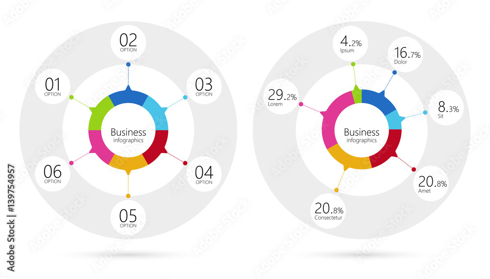 Modern infographic template pie charts with 6 steps. Business circle template with options for brochure, diagram, workflow, timeline, web design. Vector EPS 10 Modern infographic template pie charts with 6 steps. Business circle template with options for brochure, diagram, workflow, timeline, web design. Vector EPS 10