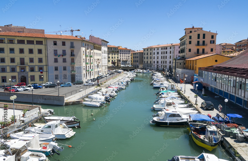 LIVORNO, ITALY - JUNE 2015: City view on a beautiful summer day. Livorno is famous for its important port