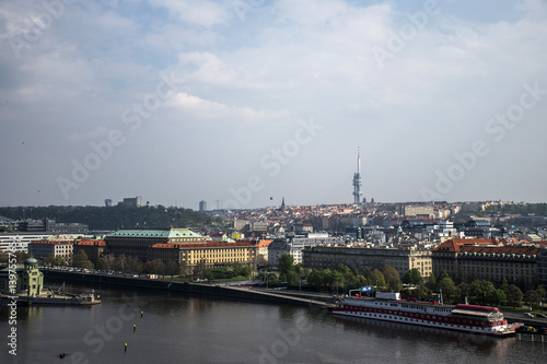 Czech Republic Prague capitol city skyline view over the roof river buildings bridges © CL-Medien
