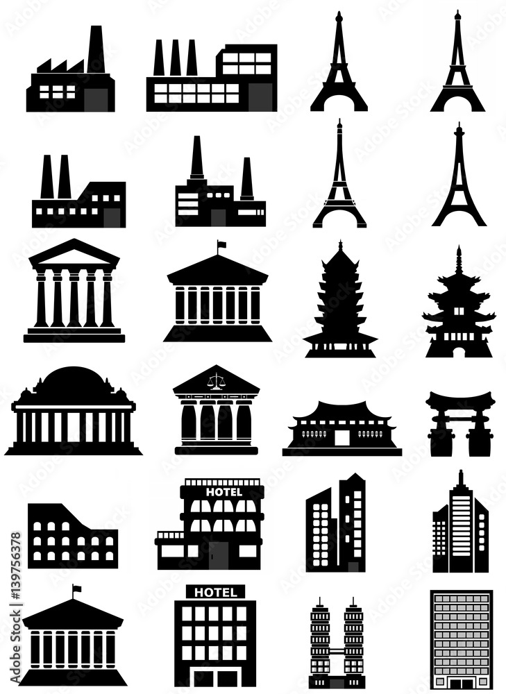 Fototapeta premium Bâtiments en 24 icônes